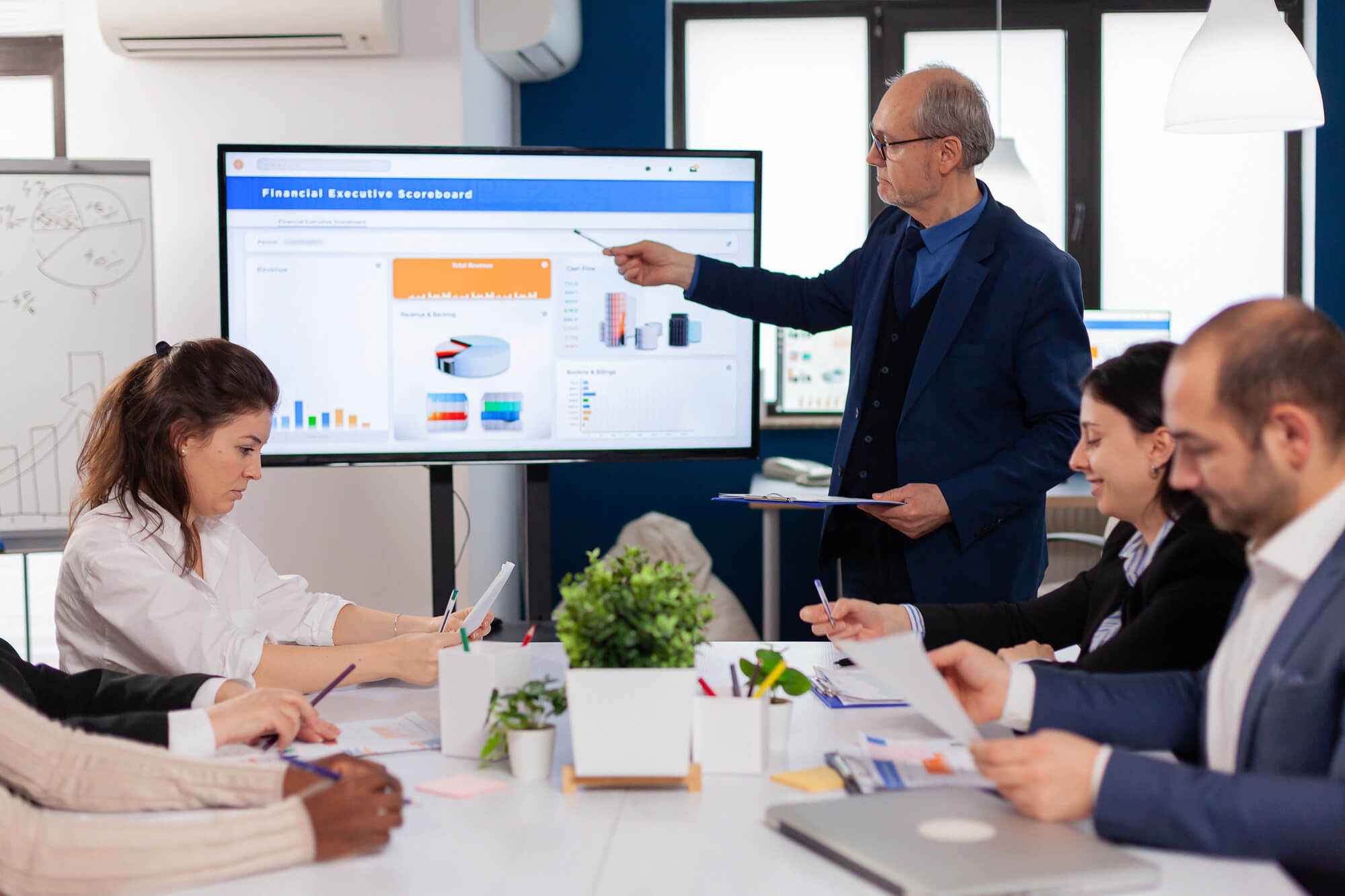 man conveying presentation
