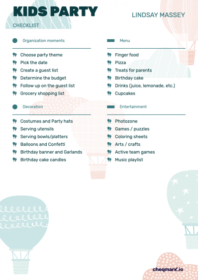 Kids Party Checklist