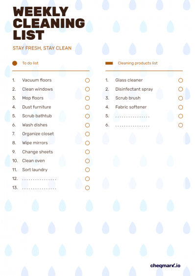 Weekly Cleaning List