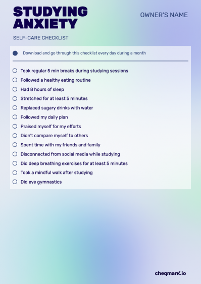 Studying Anxiety Checklist