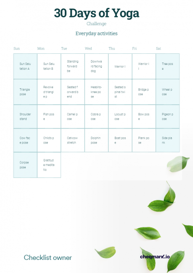 30 day arm challenge calendar printable