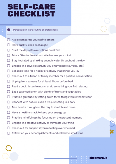 Self-Care Checklist for Adults