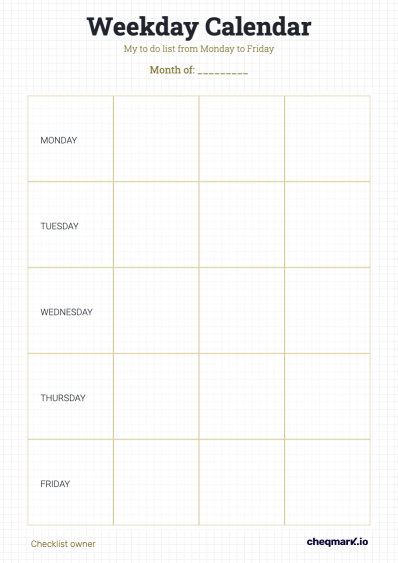 Weekday Calendar Template